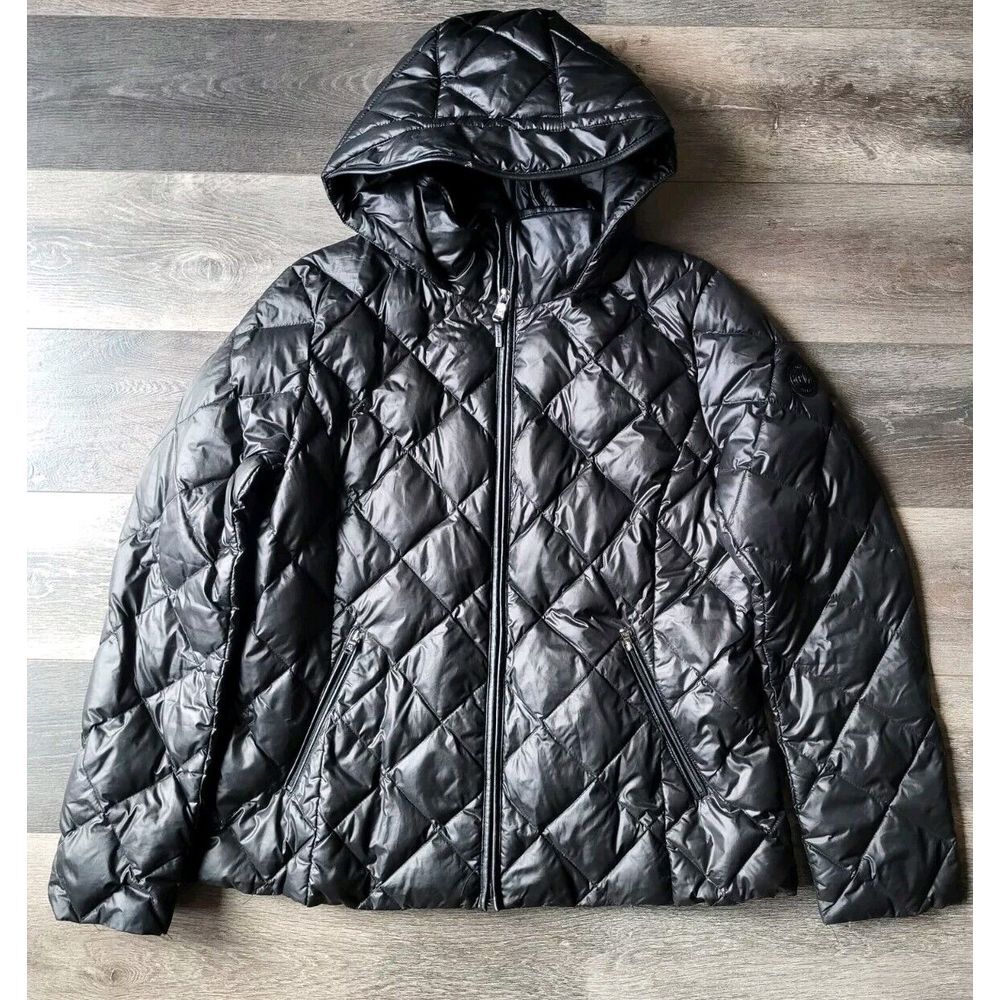Lauren Ralph‎ Lauren Diamond Quilted Waterfowl Down Jacket Hooded Black SZ LARGE